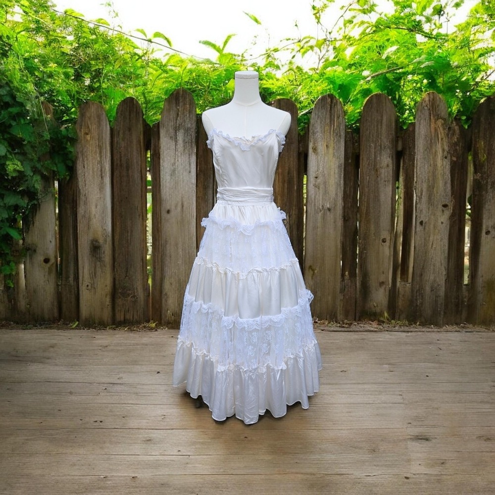 Vtg GUNNE SAX Dress BY JESSICA MCCLINTOCK Gown, Lace, Tiers, Romantic, PRAIRIE - Picture 8 of 16
